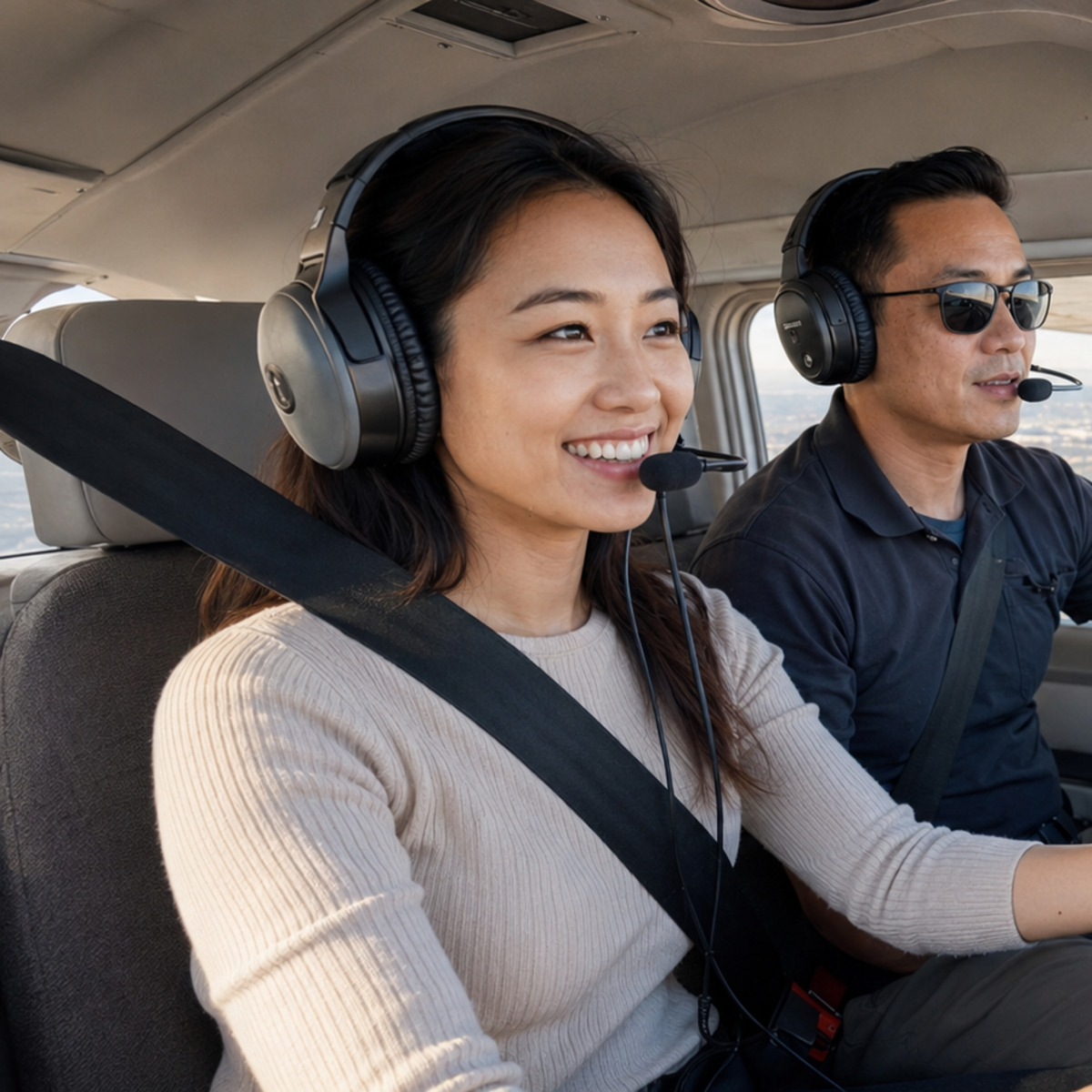 First-time flyer at the controls in the cockpit of a Cloud Aviation Cessna